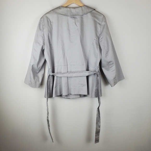 Sandro Jacket Womens Large Gray Silver Blazer Tie Waist Button Up 3/4 sleeves - Picture 4 of 13